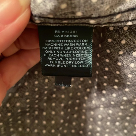 Lauren Ralph Lauren 100% Cotton Button-up Collared Navy White Dot Blouse Shirt - Picture 6 of 6